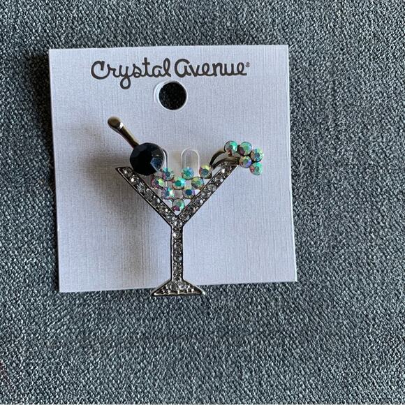 Crystal Avenue New Martini Cocktail Glass Rhinestone Brooch - Picture 3 of 4